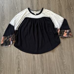 Free People We The Free Friday Fever Mixed Media Top in Black Size Small
